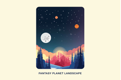 Fantasy Planet Landscape Vector Illustration