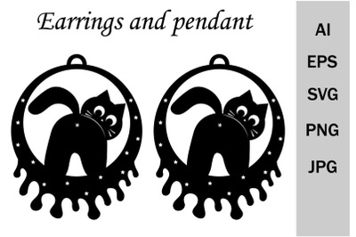 Cute cat earrings and pendants&2C; svg template&2C; cutting file