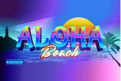 Aloha Beach Retro Editable Text Effect Style with vibrant theme realis