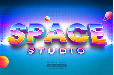 Space studio retro editable text effect style with vibrant theme
