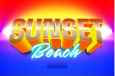 Sunset beach retro editable text effect style with vibrant theme