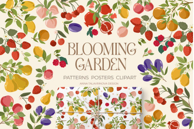 Blooming Garden clipart and seamless pattern