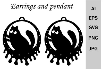 Cute cat earrings and pendants, svg template, cutting file