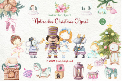 Nutcracker Clipart, Watercolor Christmas clipart