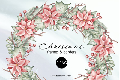 Christmas frames and borders Watercolor Set
