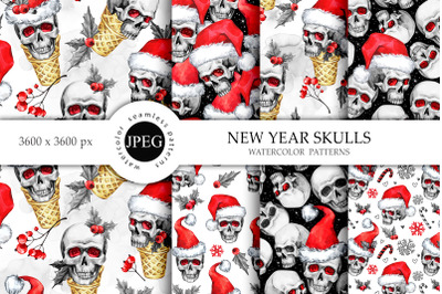 7 Seamless Patterns New Year Skulls Holiday backgrounds JPEG
