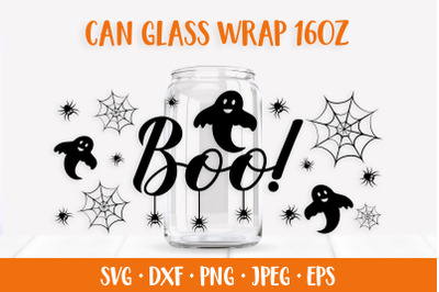 Halloween Glass Can Wrap SVG. Boo Can Glass