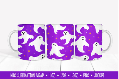 Halloween Mug Wrap Sublimation. Cute Ghosts Mug Wrap Design