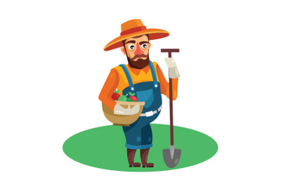 Farmer in Field Vector Illustration