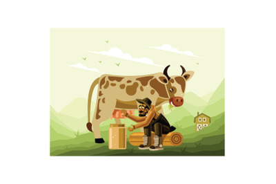 Farmer Milking a Dairy Cow