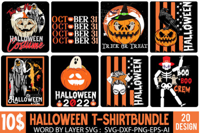 Halloween T-Shirt Bundle , Halloween Vector T-Shirt Design , Halloween