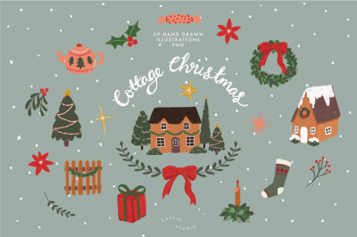 Cottage, Countryside, Farmhouse, Christmas, Graphics, House, Illustrat