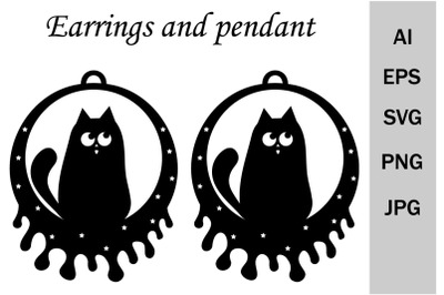 Cute cat earrings and pendants, svg template, cutting file