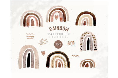 Watercolor Neutral Beige and Brown rainbow clipart
