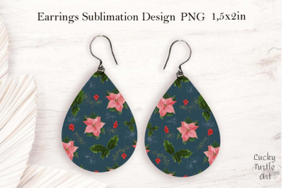 Christmas poinsettia teardrop earrings sublimation design