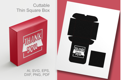 Curly Thank You Thin Square Candy Box Template SVG