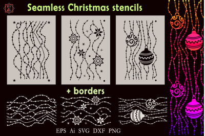 Seamless Christmas beads. Stencil. Border
