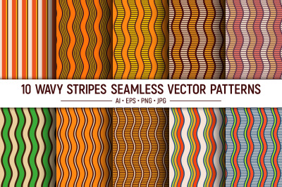 10 seamless wavy stripes vector patterns