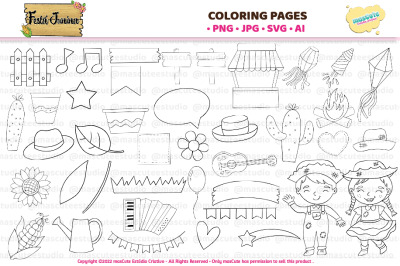 Festa Junina coloring pages, svg bundle