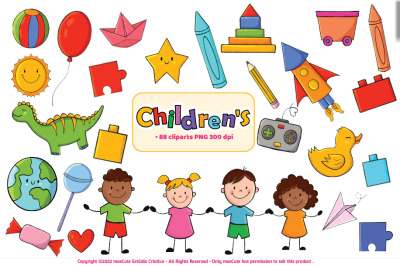 Children&#039;s day clipart, kids, toys