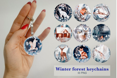 Winter forest animal Keychain Sublimation Keychain bundle