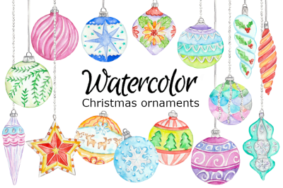 Christmas ornaments watercolor clipart