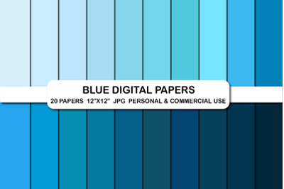 Blue Shades Digital Papers Background, Light Dark Blue paper