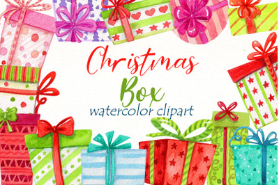Christmas Gift Boxes clipart , Present watercolor clip art.