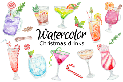 Christmas drinks watercolor clipart