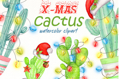 Watercolor Christmas Cactus clipart Bundle | Cactus png.