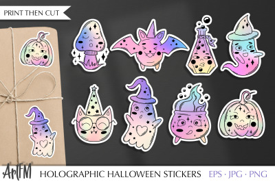 Holographic Stickers PNG | Cute Halloween Sticker Bundle