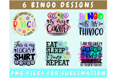 Bingo Sublimation Designs Bundle, 6 Designs, Bingo PNG Files