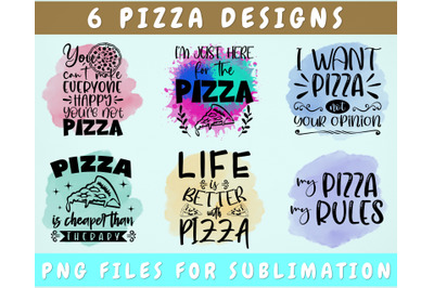 Pizza Sublimation Designs Bundle, 6 Designs, Pizza PNG Files