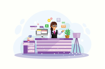 Female Bank Teller Vector Illustration