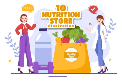 10 Nutrition Store Flat Illustration