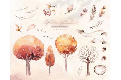 Autumn trees landscape creator Fall Watercolor tree , branches  PNG