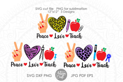 Peace Love Teach SVG&2C; Peace Love PNG&2C; teach clipart&2C; leopard print