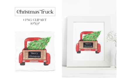 Watercolor Christmas Truck Sublimation PNG