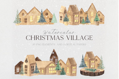 Watercolor Vintage Chritstmas Clipart