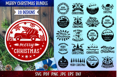 Merry Christmas Quote Bundle SVG | Christmas Round Sign SVG
