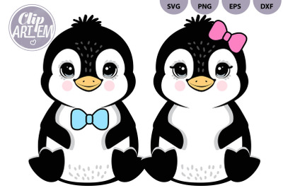 Cute Boy Girl Penguin SVG Vector Cutting File Clip Art for Sublimation