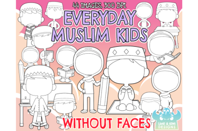 Everyday Muslim Kids Without Faces Digital Stamps