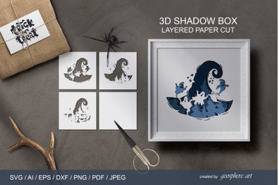 Halloween Witch hat 3D Layered papercut SVG- Shadow box