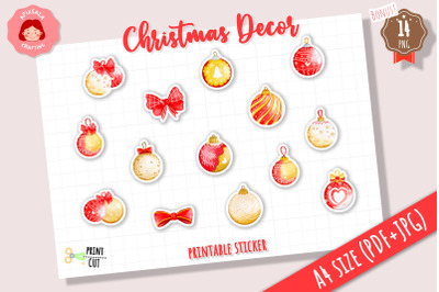 Christmas Decor Printable Sticker Sheet | Christmas Ornament Sticker