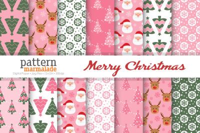 Pink And Green&nbsp;Christmas Digital Paper - BV090D