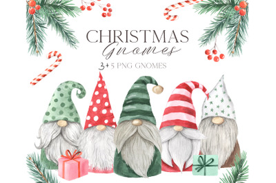 Watercolor Christmas Gnomes Clipart