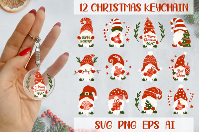 Christmas keychain SVG bundle, Christmas gnome SVG