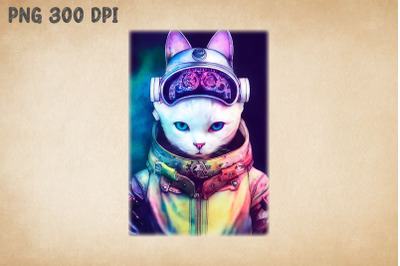 White Cat Cyberpunk Art