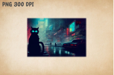 Stray Cat Lost In Cyberpunk City