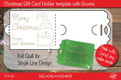Christmas gift card holder template SVG, Christmas Gnome Foil quill de